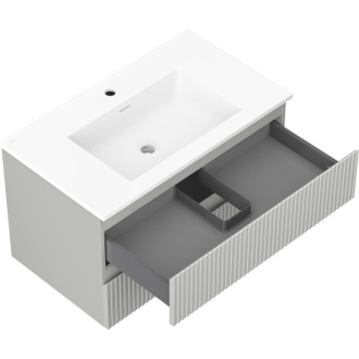 Kúpeľňová skrinka Mexen Rivel 80 cm s umývadlom Otis, 2 zásuvky, drážkovaná, matne šedá/matne biela - 91A20-08047-2-BFF62-W18M01