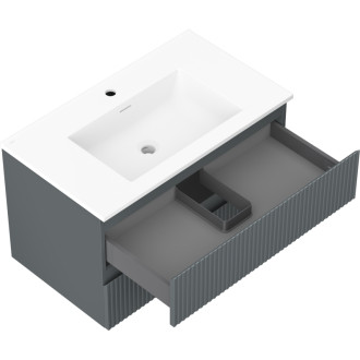 Kúpeľňová skrinka Mexen Rivel 80 cm s umývadlom Otis, 2 zásuvky, drážkovaná, grafit matný/biela matná - 91A20-08047-2-BFF66-W18M0