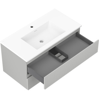 Kúpeľňová skrinka Mexen Rivel 90 cm s umývadlom Otis, 2 zásuvky, drážkovaná, matne šedá/matne biela - 91A20-09047-2-BFF62-W18M01