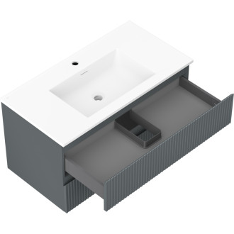 Kúpeľňová skrinka Mexen Rivel 90 cm s umývadlom Otis, 2 zásuvky, drážkovaná, grafit matný/biela matná - 91A20-09047-2-BFF66-W18M0