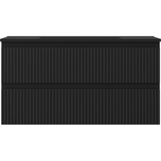 Kúpeľňová skrinka Mexen Rivel 90 cm s umývadlom Otis, 2 zásuvky, drážkovaná, matná čierna - 91A20-09047-2-BFF71-W18M71