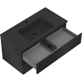 Kúpeľňová skrinka Mexen Rivel 90 cm s umývadlom Otis, 2 zásuvky, drážkovaná, matná čierna - 91A20-09047-2-BFF71-W18M71