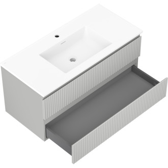 Kúpeľňová skrinka Mexen Rivel 100 cm s umývadlom Otis, 2 zásuvky, drážkovaná, matne šedá/matne biela - 91A20-10047-2-BFF62-W18M01