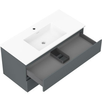 Kúpeľňová skrinka Mexen Rivel 100 cm s umývadlom Otis, 2 zásuvky, drážkovaná, grafit matný/biela matná - 91A20-10047-2-BFF66-W18M0