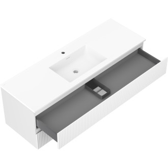 Mexen Rivel szafka łazienkowa 140 cm z umywalką Otis, 2 szuflady, ryflowana , biała mat - 91A20-14047-2-BFF01-W18M01