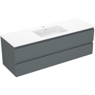 Mexen Rivel szafka łazienkowa 140 cm z umywalką Otis, 2 szuflady, ryflowana , grafit mat/biała mat - 91A20-14047-2-BFF66-W18M