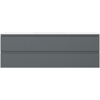 Mexen Rivel szafka łazienkowa 140 cm z umywalką Otis, 2 szuflady, ryflowana , grafit mat/biała mat - 91A20-14047-2-BFF66-W18M