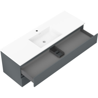 Mexen Rivel szafka łazienkowa 140 cm z umywalką Otis, 2 szuflady, ryflowana , grafit mat/biała mat - 91A20-14047-2-BFF66-W18M