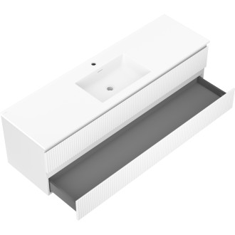 Kúpeľňová skrinka Mexen Rivel 160 cm s umývadlom Otis, 2 zásuvky, drážkovaná, matná biela - 91A20-16047-2-BFF01-W18M01