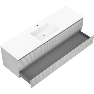 Kúpeľňová skrinka Mexen Rivel 160 cm s umývadlom Otis, 2 zásuvky, drážkovaná, matne šedá/matne biela - 91A20-16047-2-BFF62-W18M0