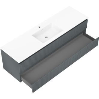 Kúpeľňová skrinka Mexen Rivel 160 cm s umývadlom Otis, 2 zásuvky, drážkovaná, grafit matný/biela matná - 91A20-16047-2-BFF66-W18M