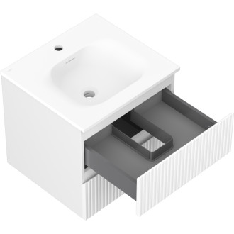 Kúpeľňová skrinka Mexen Rivel 50 cm s umývadlom Vela, 2 zásuvky, drážkovaná, matná biela - 91A20-05047-2-BFF01-W23M01