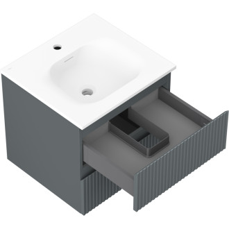 Kúpeľňová skrinka Mexen Rivel 50 cm s umývadlom Vela, 2 zásuvky, drážkovaná, grafit matný/biela matná - 91A20-05047-2-BFF66-W23M01