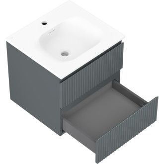 Kúpeľňová skrinka Mexen Rivel 50 cm s umývadlom Vela, 2 zásuvky, drážkovaná, grafit matný/biela matná - 91A20-05047-2-BFF66-W23M01