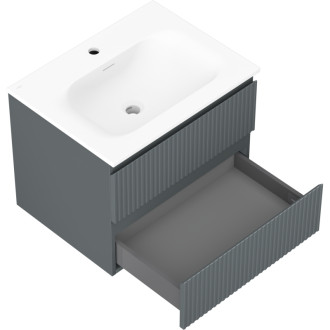Kúpeľňová skrinka Mexen Rivel 60 cm s umývadlom Vela, 2 zásuvky, drážkovaná, grafit matný/biela matná - 91A20-06047-2-BFF66-W23M0