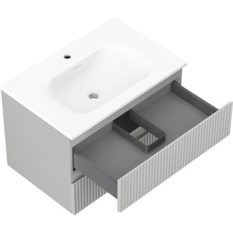 Kúpeľňová skrinka Mexen Rivel 70 cm s umývadlom Vela, 2 zásuvky, drážkovaná, matne šedá/matne biela - 91A20-07047-2-BFF62-W23M01