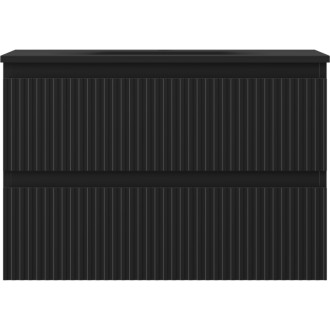 Kúpeľňová skrinka Mexen Rivel 70 cm s umývadlom Vela, 2 zásuvky, drážkovaná, matná čierna - 91A20-07047-2-BFF71-W23M71