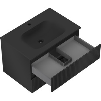 Kúpeľňová skrinka Mexen Rivel 70 cm s umývadlom Vela, 2 zásuvky, drážkovaná, matná čierna - 91A20-07047-2-BFF71-W23M71