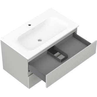 Kúpeľňová skrinka Mexen Rivel 80 cm s umývadlom Vela, 2 zásuvky, drážkovaná, matne šedá/matne biela - 91A20-08047-2-BFF62-W23M01