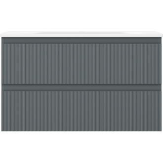 Kúpeľňová skrinka Mexen Rivel 80 cm s umývadlom Vela, 2 zásuvky, drážkovaná, grafit matný/biela matná - 91A20-08047-2-BFF66-W23M0