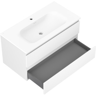 Kúpeľňová skrinka Mexen Rivel 90 cm s umývadlom Vela, 2 zásuvky, drážkovaná, matná biela - 91A20-09047-2-BFF01-W23M01
