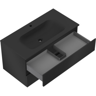 Kúpeľňová skrinka Mexen Rivel 90 cm s umývadlom Vela, 2 zásuvky, drážkovaná, matná čierna - 91A20-09047-2-BFF71-W23M71