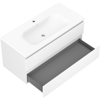 Kúpeľňová skrinka Mexen Rivel 100 cm s umývadlom Vela, 2 zásuvky, drážkovaná, matná biela - 91A20-10047-2-BFF01-W23M01
