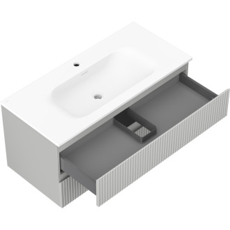 Kúpeľňová skrinka Mexen Rivel 100 cm s umývadlom Vela, 2 zásuvky, drážkovaná, matne šedá/matne biela - 91A20-10047-2-BFF62-W23M01