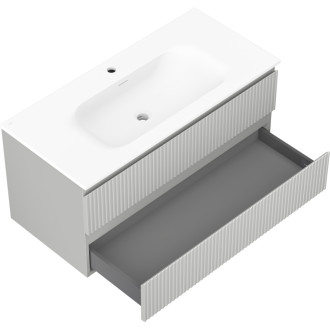 Kúpeľňová skrinka Mexen Rivel 100 cm s umývadlom Vela, 2 zásuvky, drážkovaná, matne šedá/matne biela - 91A20-10047-2-BFF62-W23M01