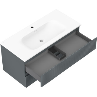 Kúpeľňová skrinka Mexen Rivel 100 cm s umývadlom Vela, 2 zásuvky, drážkovaná, grafit matný/biela matná - 91A20-10047-2-BFF66-W23M0
