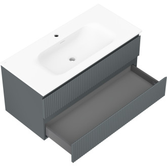 Kúpeľňová skrinka Mexen Rivel 100 cm s umývadlom Vela, 2 zásuvky, drážkovaná, grafit matný/biela matná - 91A20-10047-2-BFF66-W23M0