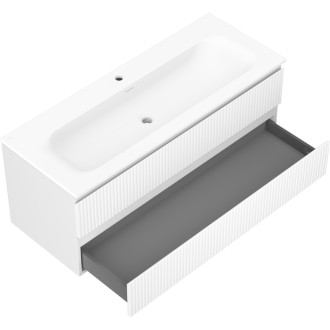 Kúpeľňová skrinka Mexen Rivel 120 cm s umývadlom Vela, 2 zásuvky, drážkovaná, matná biela - 91A20-12047-2-BFF01-W23M01