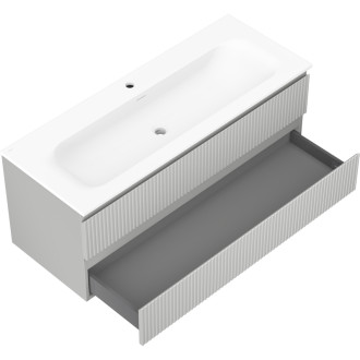 Kúpeľňová skrinka Mexen Rivel 120 cm s umývadlom Vela, 2 zásuvky, drážkovaná, matne šedá/matne biela - 91A20-12047-2-BFF62-W23M0