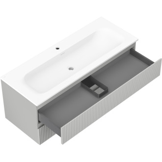 Kúpeľňová skrinka Mexen Rivel 120 cm s umývadlom Vela, 2 zásuvky, drážkovaná, matne šedá/matne biela - 91A20-12047-2-BFF62-W23M0