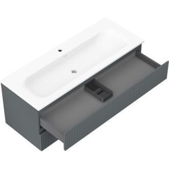 Kúpeľňová skrinka Mexen Rivel 120 cm s umývadlom Vela, 2 zásuvky, drážkovaná, grafit matný/biela matná - 91A20-12047-2-BFF66-W23M