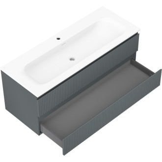 Kúpeľňová skrinka Mexen Rivel 120 cm s umývadlom Vela, 2 zásuvky, drážkovaná, grafit matný/biela matná - 91A20-12047-2-BFF66-W23M