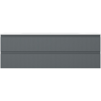 Kúpeľňová skrinka Mexen Rivel 140 cm s umývadlom Vela, 2 zásuvky, drážkovaná, grafit matný/biela matná - 91A20-14047-2-BFF66-W23M