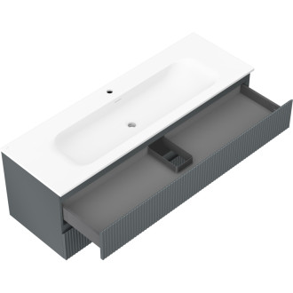 Kúpeľňová skrinka Mexen Rivel 140 cm s umývadlom Vela, 2 zásuvky, drážkovaná, grafit matný/biela matná - 91A20-14047-2-BFF66-W23M