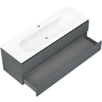 Kúpeľňová skrinka Mexen Rivel 140 cm s umývadlom Vela, 2 zásuvky, drážkovaná, grafit matný/biela matná - 91A20-14047-2-BFF66-W23M