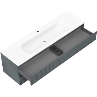 Kúpeľňová skrinka Mexen Rivel 160 cm s umývadlom Vela, 2 zásuvky, drážkovaná, grafit matný/biela matná - 91A20-16047-2-BFF66-W23M