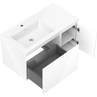 Kúpeľňová skrinka Mexen Orio 90 cm s umývadlom Otis vľavo, 1S, 1D, biely lesk - 91A13-09047-3-BBFF00-W18L00