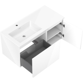 Kúpeľňová skrinka Mexen Orio 100 cm s umývadlom Otis vľavo, 1S, 1D, biely lesk - 91A13-10047-3-BBFF00-W18L00