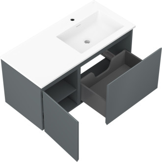 Kúpeľňová skrinka Mexen Orio 100 cm s umývadlom Otis pravé, 1S, 1D, matný grafit/matná biela - 91A13-10047-3-BBFF66-W18P01