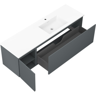 Kúpeľňová skrinka Mexen Orio 160 cm s umývadlom Otis pravé, 1S, 1D, matný grafit/matná biela - 91A13-16047-3-BBFF66-W18P01