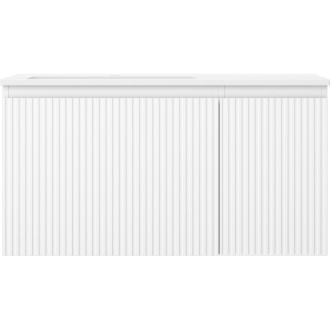 Kúpeľňová skrinka Mexen Rivel 90 cm s umývadlom Otis vľavo, 1S, 1D, drážkovaná, matná biela - 91A23-09047-3-BBFF01-W18L01