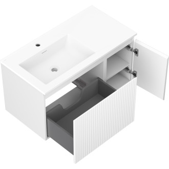 Kúpeľňová skrinka Mexen Rivel 90 cm s umývadlom Otis vľavo, 1S, 1D, drážkovaná, matná biela - 91A23-09047-3-BBFF01-W18L01