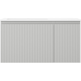 Kúpeľňová skrinka Mexen Rivel 90 cm s umývadlom Otis vľavo, 1S, 1D, drážkovaná, matná šedá/matná biela - 91A23-09047-3-BBFF62-W18L01