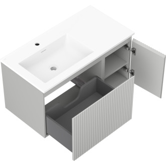 Kúpeľňová skrinka Mexen Rivel 90 cm s umývadlom Otis vľavo, 1S, 1D, drážkovaná, matná šedá/matná biela - 91A23-09047-3-BBFF62-W18L01