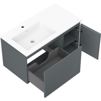 Kúpeľňová skrinka Mexen Rivel 90 cm s umývadlom Otis ľavým, 1S, 1D, drážkovaná, grafit matný/biela matná - 91A23-09047-3-BBFF66-W18L01