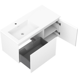 Kúpeľňová skrinka Mexen Rivel 100 cm s umývadlom Otis vľavo, 1S, 1D, drážkovaná, matná biela - 91A23-10047-3-BBFF01-W18L01